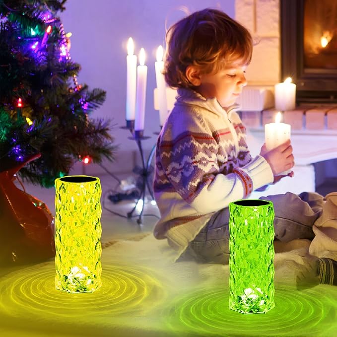 2 Pack Crystal Table Lamp (Touch & Remote), RGB 16 Colors Changing Lamp, Rechargeable Crystal Lamp, Rose Diamond Night Light, for Bedroom/Party/Dinner/Decoration - LeafyLoom