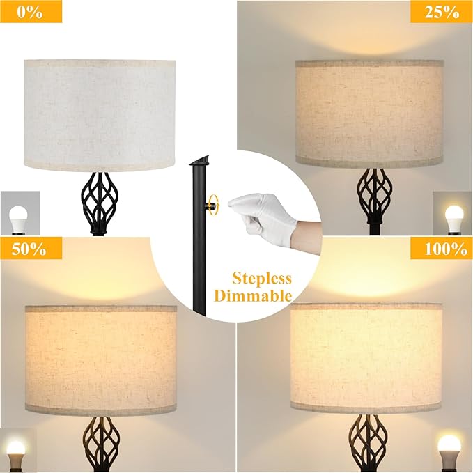 Floor Lamps for Living Room, Standing Lamp, Modern Floor lamp with Linen Shade, Rotary Switch, LED Bulb Included(10W 1000LM), Stepless Dimmable Floor Lamp for Bedroom, Reading Tall Lamp for Office - LeafyLoom