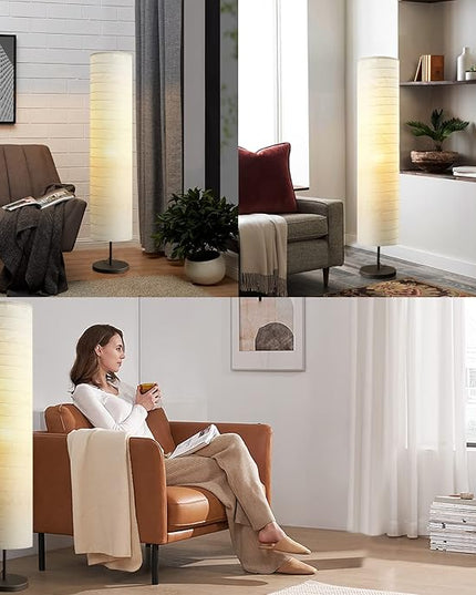Modern Floor Lamp, Dimmable 3 Levels Brightness Paper Tall Lamp Standing Lamps with Lampshade, 55'' Minimalist Floor Lamps for Office, Kids Room, Reading, Home Decor (White) - LeafyLoom