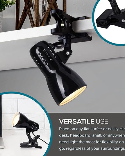 Catalina Lighting 24290-000 Adjustable LED Mini Clip Reading Lamp, Multipurpose Clip Lamp for Office, Dorm, or Bedroom, Smart Home Compatible, LED Bulb Included, 5", Black - LeafyLoom