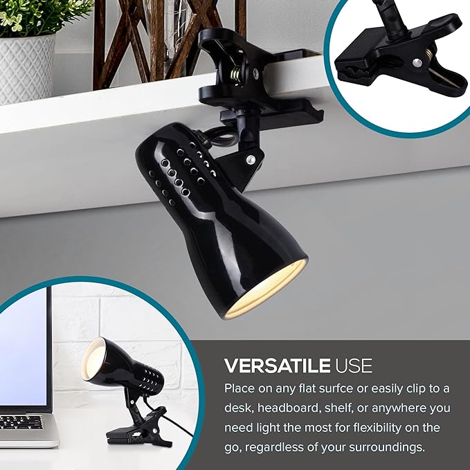Catalina Lighting 24290-000 Adjustable LED Mini Clip Reading Lamp, Multipurpose Clip Lamp for Office, Dorm, or Bedroom, Smart Home Compatible, LED Bulb Included, 5", Black - LeafyLoom