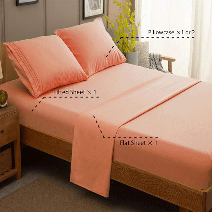 SONORO KATE Bed Sheet Set Super Soft Microfiber 1800 Thread Count Luxury Egyptian Sheets 16-Inch Deep Pocket，Wrinkle -4 Piece (Coral, Full) - LeafyLoom