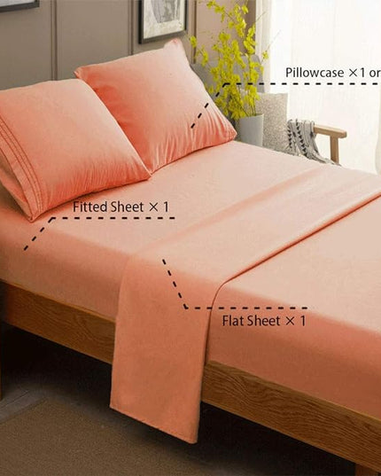 SONORO KATE Bed Sheet Set Super Soft Microfiber 1800 Thread Count Luxury Egyptian Sheets 16-Inch Deep Pocket，Wrinkle -3 Piece (Coral, Twin XL) - LeafyLoom
