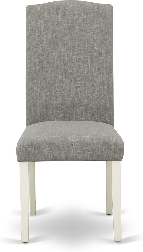 East West Furniture SUEN5-LWH-06 5 Piece Kitchen Table Set for 4 Includes a Round Dining Table with Dropleaf & Shelves and 4 Dark Shitake Linen Fabric Parsons Chairs, 42x42 Inch, Linen White - LeafyLoom