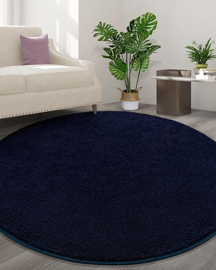 Round Area Rugs for Bedroom Living Room, 5x5 Navy Blue Super Soft Comfy Thickened Memory-Foam Indoor Circle Carpets, Modern Aesthetic Minimalist Carpet for Boys Girls Adults Nursery Home Décor - LeafyLoom