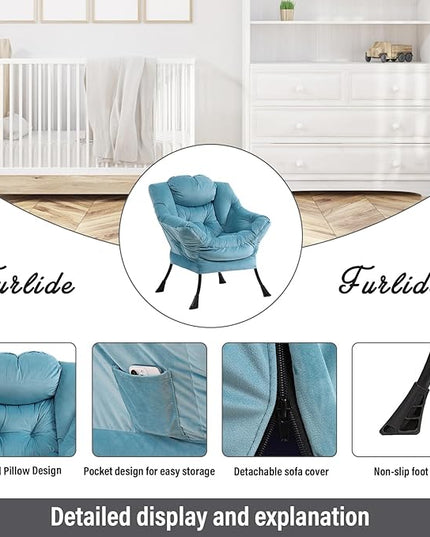 Lazy Chair with Ottoman, Modern Chair with Folding Footrest, Lounge Accent Chair, Comfortable Reading Chair (Light Blue) - LeafyLoom