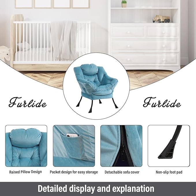 Lazy Chair with Ottoman, Modern Chair with Folding Footrest, Lounge Accent Chair, Comfortable Reading Chair (Light Blue) - LeafyLoom