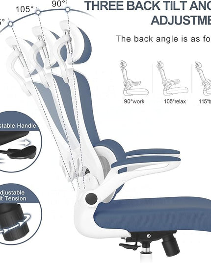 Misolant Ergonomic Office Chair, Desk Chair with Lumbar Support, Mesh Office Chair, Ergonomic Chair with Adjustable Headrest and Armrest, Comfortable Office Chair Navy Blue - LeafyLoom