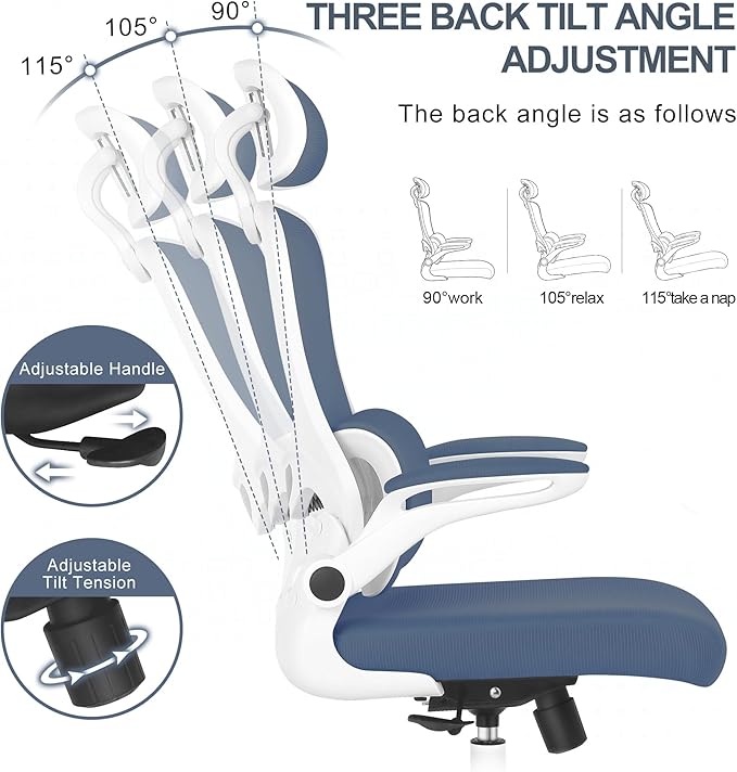 Misolant Ergonomic Office Chair, Desk Chair with Lumbar Support, Mesh Office Chair, Ergonomic Chair with Adjustable Headrest and Armrest, Comfortable Office Chair Navy Blue - LeafyLoom