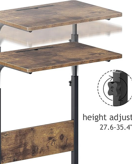 SogesPower 23.6 inches Mobile Laptop Desk Adjustable Height Stand Side Table with Wheels Workstation Laptop Computer Stand Bedside Table Portable Side Table for Bed Sofa,Mobile End Desk,Vintage - LeafyLoom