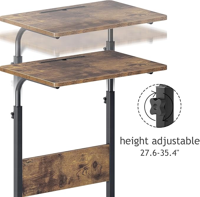 SogesPower 23.6 inches Mobile Laptop Desk Adjustable Height Stand Side Table with Wheels Workstation Laptop Computer Stand Bedside Table Portable Side Table for Bed Sofa,Mobile End Desk,Vintage - LeafyLoom
