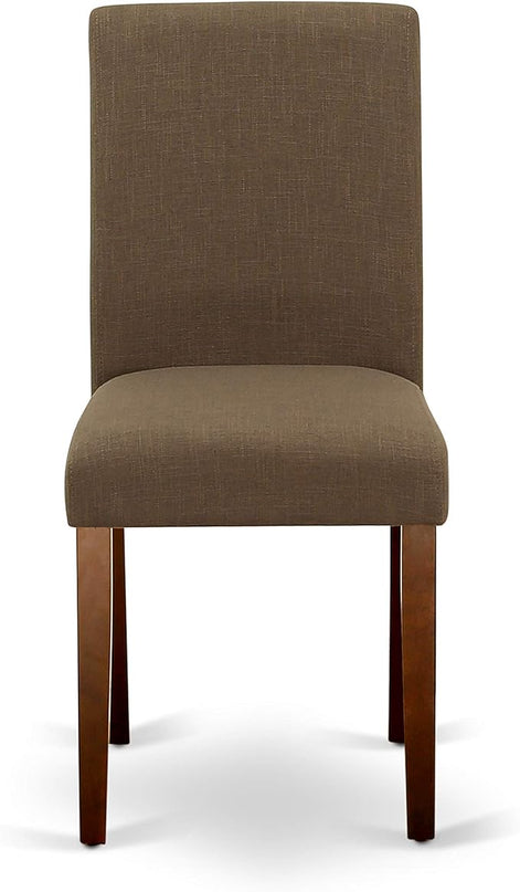 East West Furniture ANAB3-MAH-18 Antique 3 Piece Modern Set Contains a Round Kitchen Table with Pedestal and 2 Coffee Linen Fabric Parson Dining Chairs, 36x36 Inch - LeafyLoom