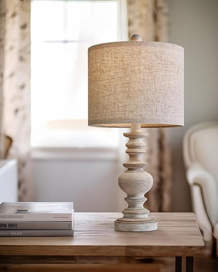 BOBOMOMO Tradition 20" Rustic Single Table Lamp for Living Room Bedroom Bedside Desk Lamps Bedroom Nightstand Vintage Lamps Linen,Suitable for Decorating Small Areas (1 Pack) - LeafyLoom