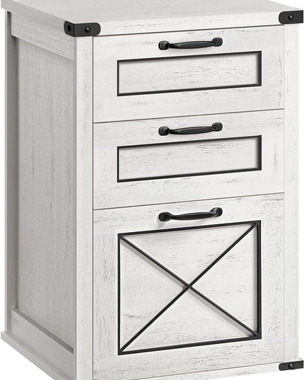 VASAGLE File Cabinet, Filing Cabinet with 3 Drawers, Printer Stand, Fit A4, Letter Size, Hanging File Folders, Modern Farmhouse Style, for Home Office, Study, Rustic White UOFC054T73 - LeafyLoom