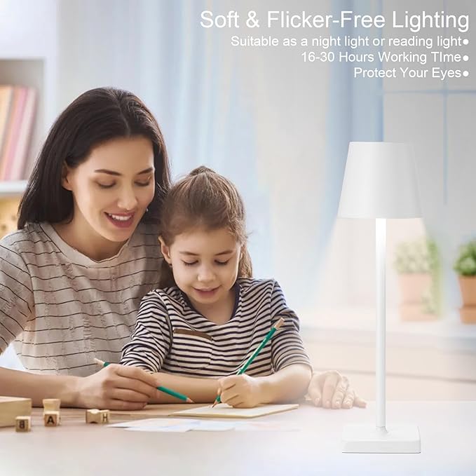 2 Pack Cordless Table Lamp Rechargeable LED Desk Lamp 5200mAh Aluminum Shell Battery Lamps Stepless Dimmable Portable Table Lights for Dinner/Restaurant/Outdoor IP54 Waterproof White - LeafyLoom