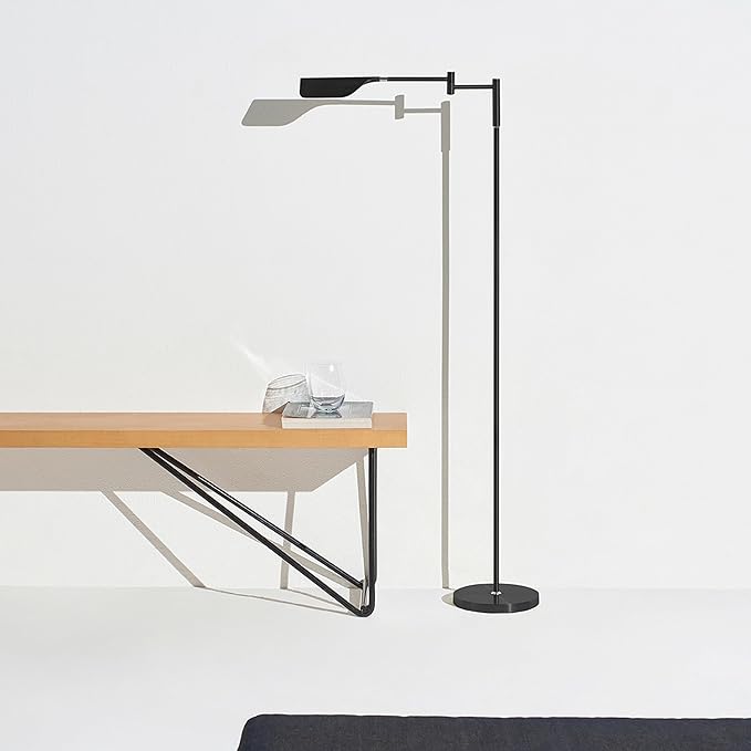 Brightech Leaf Pharmacy LED Reading Lamp, Dimmable Floor Lamp with Easy Rotation over Chair or Desk for Living Rooms & Offices, Adjustable Standing Lamp, Tall Lamp for Sewing & Craftwork - Jet Black - LeafyLoom