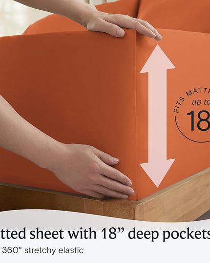 LuxClub 4 PC Sheet Sheets Deep Pockets 18" Eco Friendly Wrinkle Free-Kids-Fitted Sheets Machine Washable Hotel Bedding Silky Soft - Autumn Orange Twin - LeafyLoom