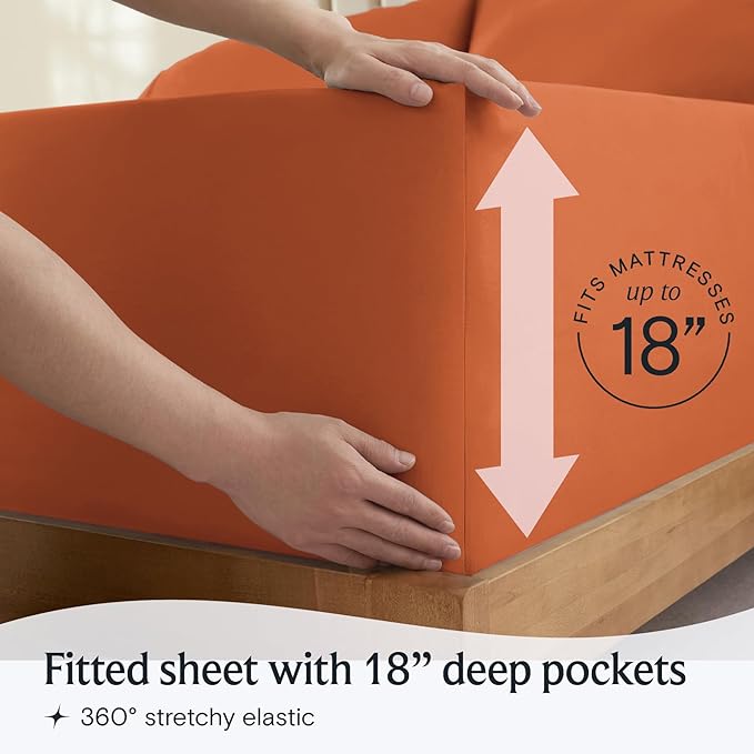 LuxClub 4 PC Sheet Sheets Deep Pockets 18" Eco Friendly Wrinkle Free-Kids-Fitted Sheets Machine Washable Hotel Bedding Silky Soft - Autumn Orange Twin - LeafyLoom