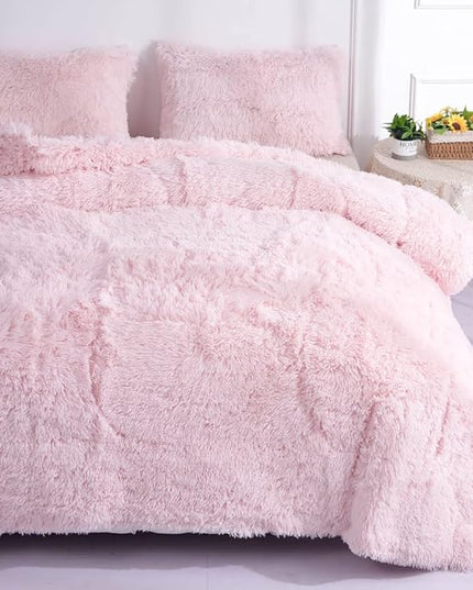 Faux Fur Kids Girls Light Pink Comforter Sets Twin/Full - 3PC Bed Set Warm Comfortable Soft Plush Flannel Velvet Fluffy Fuzzy Bedding（Comforter x 1 Pillowcases x 2） - LeafyLoom