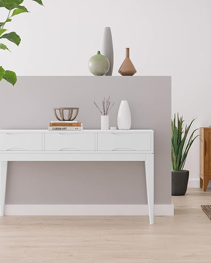 SIMPLIHOME Harper SOLID HARDWOOD 54 Inch Wide Mid Century Modern Console Sofa Table in White, For the Living Room, Entryway and Bedroom - LeafyLoom