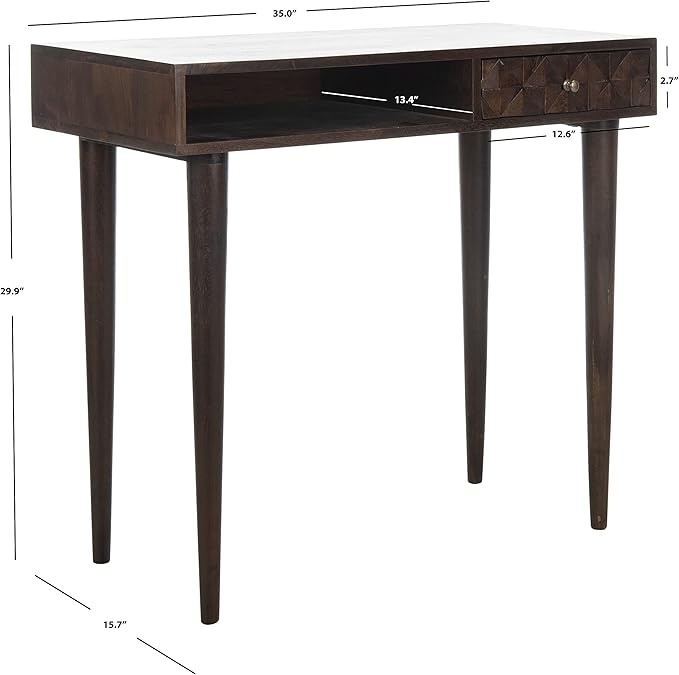 Safavieh Home Office Zinnia Modern Walnut Brown 1-drawer Desk - LeafyLoom