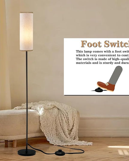 LED Floor Lamp Simple Design, Modern Floor Lamp with Shade, Tall Lamps for Living Room Bedroom Office Dining Room Kitchen, Black Pole Lamp with Foot Switch (Bulb Included) - LeafyLoom