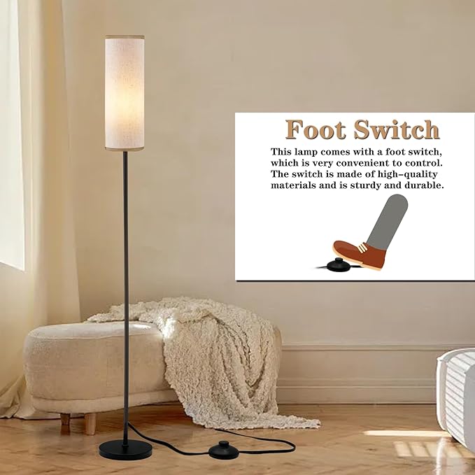LED Floor Lamp Simple Design, Modern Floor Lamp with Shade, Tall Lamps for Living Room Bedroom Office Dining Room Kitchen, Black Pole Lamp with Foot Switch (Bulb Included) - LeafyLoom
