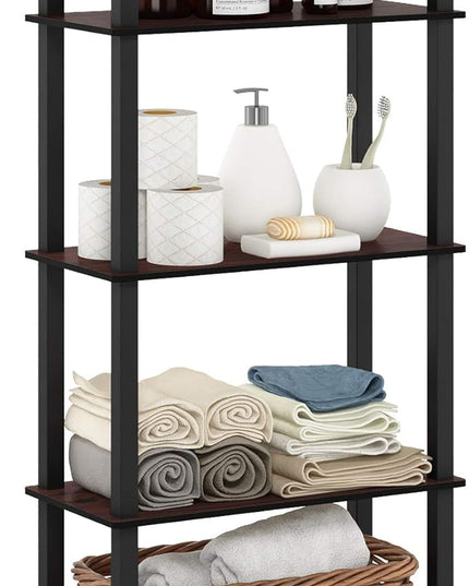 Furinno Turn-N-Tube 5-Tier Multipurpose Shelf / Display Rack / Storage Shelf / Bookshelf, Square Tubes, Dark Cherry/Black - LeafyLoom