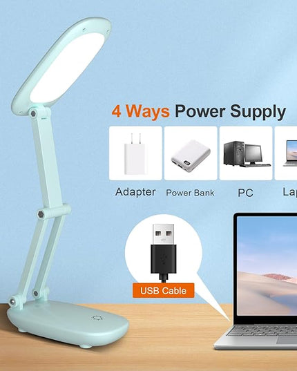 LED Desk Lamp for Office Home & Battery Operated Lamp Rechargeable Lamp Foldable & Portable Light, [2-fold support frame higher] 3 Brightness Dimmable Small Desk Lamp Wireless Reading Lamp - LeafyLoom
