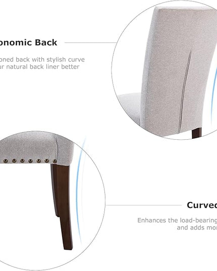 COLAMY Upholstered Parsons Dining Chairs Set of 2, Fabric Dining Room Kitchen Side Chair with Nailhead Trim and Wood Legs - Light Grey - LeafyLoom