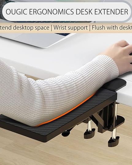Ergonomics Desk Extender Tray, 11.8"x5.9" Punch-Free Clamp on, Foldable Keyboard Drawer Tray, Table Mount Arm Wrist Rest Shelf, Computer Elbow Arm Support - LeafyLoom