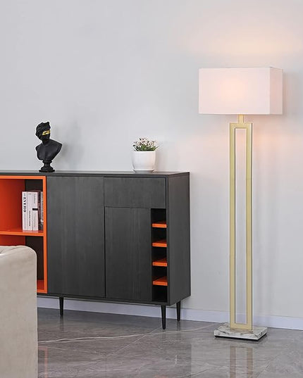 Globe Electric 12273 D'Alessio 58" Floor Lamp, Gold, White Linen Shade, Faux Marble Base, On/Off Socket Rotary Switch, Title 20 LED Bulb Included - LeafyLoom