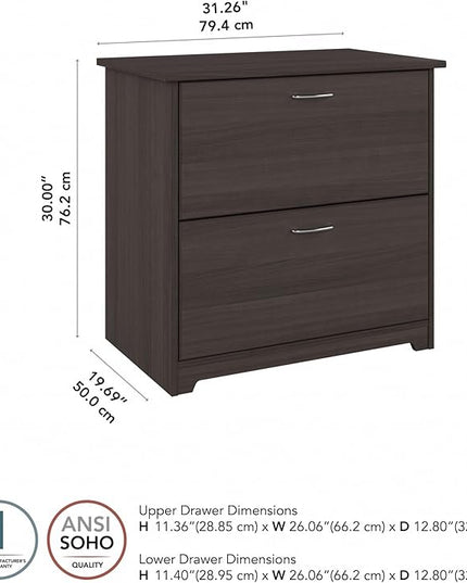 Bush Business Furniture Cabot 2 Drawer Lateral File Cabinet | Letter, Legal, and A4-size Document Storage for Home Office, 32W, Heather Gray - LeafyLoom