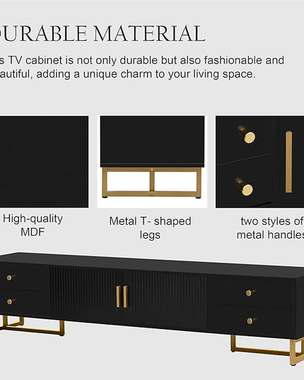 Merax Modern TV Stand for 65+ Inch Television, Entertainment Center Media Console Table with Storage, Cabinet Furniture for Living Room, 70.90 inch Length, Black - LeafyLoom