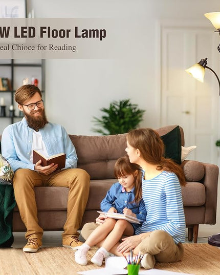 Floor Lamp, Standing Lamp with Adjustable Side Reading Light, Floor Lamps for Living Room with Glass Shade 72-Inch Torchiere Tall Lamps Decor for Bedroom Living Room Den Office (Bulb Included) - LeafyLoom