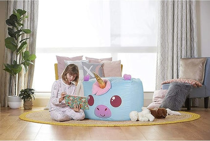 Aubliss Unicorn Stuffed Animal Storage Bean Bag Chair for Kids, Velvet Extra Soft Beanbag Chairs Cover, X-Large Stuffable Zipper Bean Bag for Organizing Plush Toys Girls Bedroom Decor, Blue - LeafyLoom