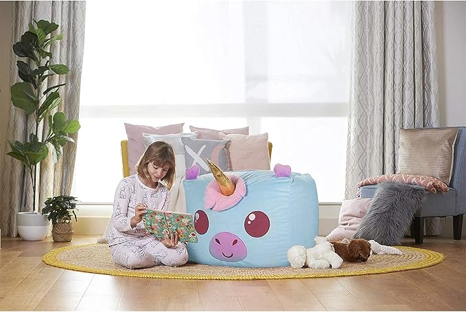 Aubliss Unicorn Stuffed Animal Storage Bean Bag Chair for Kids, Velvet Extra Soft Beanbag Chairs Cover, X-Large Stuffable Zipper Bean Bag for Organizing Plush Toys Girls Bedroom Decor, Blue - LeafyLoom