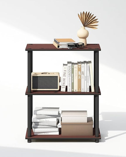 Furinno Turn-N-Tube 3-Tier Multipurpose Compact Display Rack, Shelving Unit, Bookcase, Dark Cherry - LeafyLoom