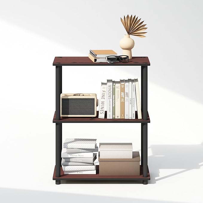 Furinno Turn-N-Tube 3-Tier Multipurpose Compact Display Rack, Shelving Unit, Bookcase, Dark Cherry - LeafyLoom
