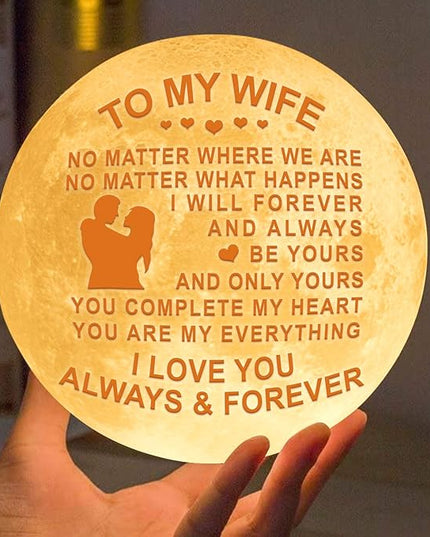 Engraved 3D Moon Lamp for Wife,Personalized 5.9 Inch 3D Printing Moon Light Gift for Wife Valentine's Day Gift - LeafyLoom