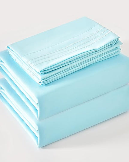 Bed Sheet Set - Brushed Microfiber Bedding - Bedding Sheets & Pillowcases - Deep Pockets - Easy Fit - Breathable & Soft Hotel Sheets - 4 Piece Full Aqua - LeafyLoom
