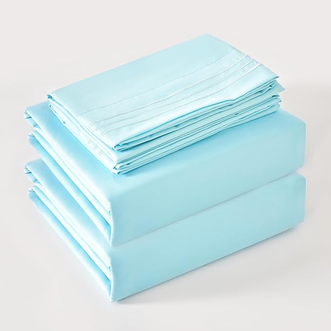 Bed Sheet Set - Brushed Microfiber Bedding - Bedding Sheets & Pillowcases - Deep Pockets - Easy Fit - Breathable & Soft Hotel Sheets - 4 Piece Full Aqua - LeafyLoom