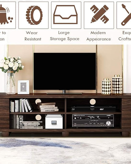 Wood TV Television Stands, Large, Walnut - LeafyLoom