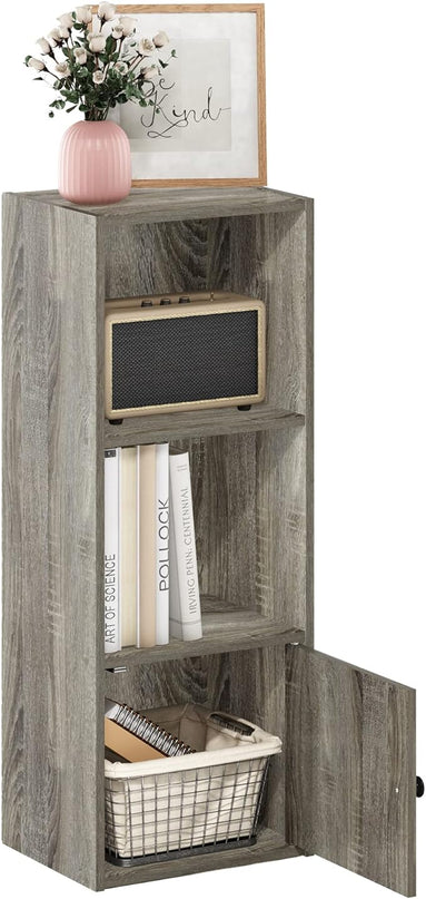 Furinno Luder Shelf Bookcase with 1 Door Storage Cabinet, French Oak - LeafyLoom