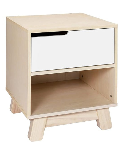 Babyletto Hudson Nightstand with USB Port in Washed Natural and White, 1 Drawer and Storage Cubby - LeafyLoom