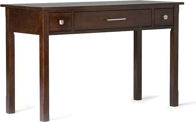 SIMPLIHOME Avalon SOLID WOOD Contemporary 47 Inch Wide Writing Office Desk in Dark Tobacco Brown, For the Office Desk, Writing Table, Workstation and Study Table - LeafyLoom