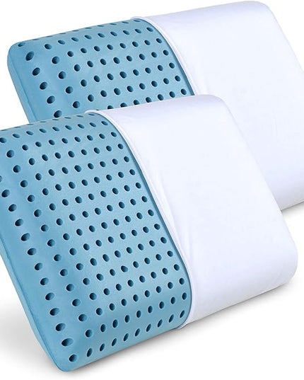 Pharmedoc Cooling Memory Foam Pillows, 2 Pack, Ventilated Cool Blue Bed Pillow, Reading and Bed Rest Pillows, Standard, Back Sleeper and Side Sleeper Support, Sleeping Pillows for Adults - LeafyLoom