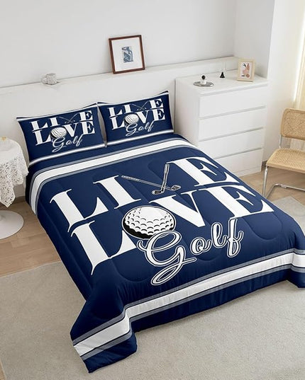 Feelyou Golf Print Bedding Set Queen Size Ball Gaming Comforter Set for Kids Boys Girls Decor Sports Theme Comforter Microfiber Golf Ball Duvet Set Bedroom Quilt Set - LeafyLoom