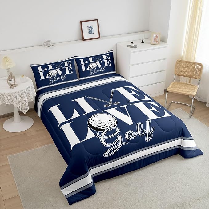 Feelyou Golf Print Bedding Set Queen Size Ball Gaming Comforter Set for Kids Boys Girls Decor Sports Theme Comforter Microfiber Golf Ball Duvet Set Bedroom Quilt Set - LeafyLoom