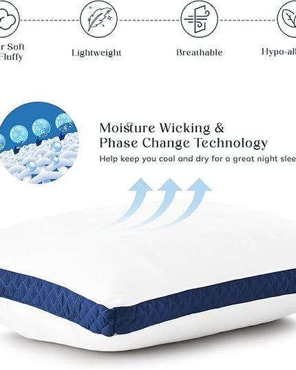 Lux Decor Bed Pillows for Sleeping - King Size Pillows Set of 2 - Hotel Quality Gusseted Down Alternative Pillows for Back, Stomach or Side Sleepers (Navy, 18x36) - LeafyLoom